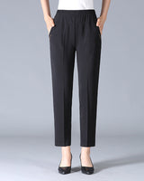 Damen Elastischer Bund mit Taschen Stoffhose in Schwarz