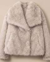 Neva | Damen Kunstpelzmantel mit Weitem Kragen und Langarm in Beige