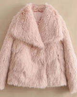 Neva | Damen Kunstpelzmantel mit Weitem Kragen und Langarm in Rosa