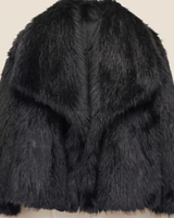 Neva | Damen Kunstpelzmantel mit Weitem Kragen und Langarm in Schwarz