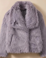 Neva | Damen Kunstpelzmantel mit Weitem Kragen und Langarm in Grau