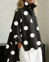 Nicolette | Damen Polka Dot Stehkragen Langarm Bluse in Schwarz