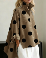 Nicolette | Damen Polka Dot Stehkragen Langarm Bluse in Khaki