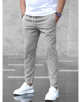 Niklas | Herren Schmale Jogger Chino Hose mit Kordelzug in Grau