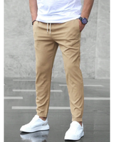 Niklas | Herren Schmale Jogger Chino Hose mit Kordelzug in Khaki