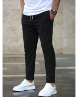 Niklas | Herren Schmale Jogger Chino Hose mit Kordelzug in Schwarz