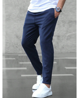 Niklas | Herren Schmale Jogger Chino Hose mit Kordelzug in Marineblau