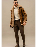 Nils | Herren Winterjacke mit Kragen, Reißverschluss und Taschen in Braun