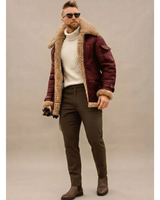 Nils | Herren Winterjacke mit Kragen, Reißverschluss und Taschen in Weinrot