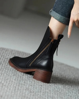 Noelia | Damen Orthopädische Leder Stiefeletten mit Reißverschluss und Komfort Design in Schwarz