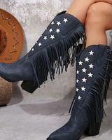 Noelle | Damen Westernstiefel mit Fransen und weitem Schaft in Blau
