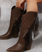 Noelle | Damen Westernstiefel mit Fransen und weitem Schaft in Braun