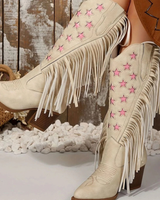 Noelle | Damen Westernstiefel mit Fransen und weitem Schaft in Beige