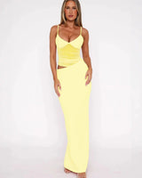 Nourhi | Damen Maxikleid Fließend Elegant Sommer Leicht in Gelb