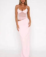 Nourhi | Damen Maxikleid Fließend Elegant Sommer Leicht in Rosa