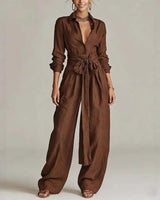 Octavia | Damen Koordinierten Set mit Hemdbluse in Kaffee