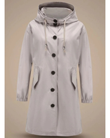 Odette | Damen Wasserdichte Regenjacke mit Kapuze, Langarm und Knöpfen in Grau