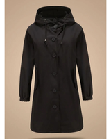 Odette | Damen Wasserdichte Regenjacke mit Kapuze, Langarm und Knöpfen in Schwarz