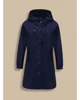 Odette | Damen Wasserdichte Regenjacke mit Kapuze, Langarm und Knöpfen in Marineblau