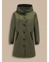 Odette | Damen Wasserdichte Regenjacke mit Kapuze, Langarm und Knöpfen in Olivgrün
