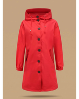 Odette | Damen Wasserdichte Regenjacke mit Kapuze, Langarm und Knöpfen in Rot