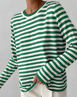 Quintina - Eleganter Langarm Pullover Mit Streifenmuster in Grün