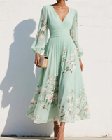 Ondine | Damen Blumenkleid Midikleid Langarm in Grün