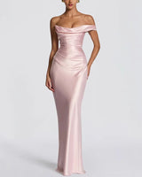 One-Shoulder Maxikleid Elegant für Hochzeitsgäste in Rosa