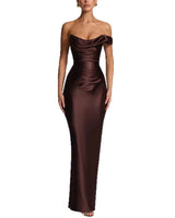 One-Shoulder Maxikleid Elegant für Hochzeitsgäste in Kaffee