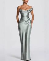 One-Shoulder Maxikleid Elegant für Hochzeitsgäste in Olivgrün