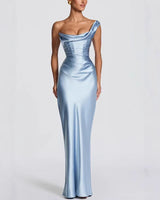 One-Shoulder Maxikleid Elegant für Hochzeitsgäste in Hellblau