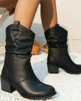 Oona | Damen Orthopädische Stiefel Slouch mit Absatz im Western Stil in Schwarz