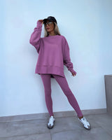 YACHI™ - Entspanntes Sweatshirt mit langen Ärmeln und Hosenensemble in Lila
