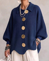 Shiryl – Langärmelige Strickjacke mit Kragen Und Knopfleiste in Blau