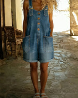Entspanntes Shorts-Jumpsuit mit verstellbaren Trägern in Blau