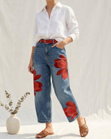Sophia - Elegante Blumenhose in Rot