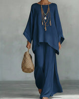 Celine™ | Schickes Leinen-Zweiteiler-Ensemble in Marineblau
