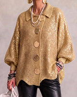 Kizzi – Übergröße-Strickjacke Mit Goldenen Knöpfen in Gold