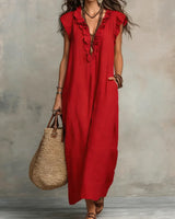 Norea | Boho-Kleid aus Leinen &amp; Baumwolle in Rot