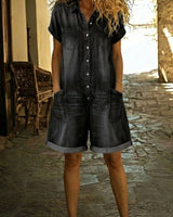Lässiger Damen Kurz-Overall in Schwarz