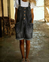 Entspanntes Shorts-Jumpsuit mit verstellbaren Trägern in Schwarz