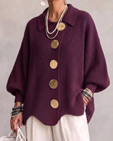 Shiryl – Langärmelige Strickjacke mit Kragen Und Knopfleiste in Burgund