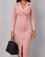 Shaniz - Lässiges Figurbetontes Langarm Kleid in Rosa