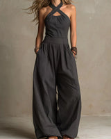 Karissa - Fließender Jumpsuit mit weitem Bein in Schwarz