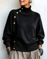 Lylian – Langarmpullover Mit Rollkragen Und Knopfleiste in Schwarz