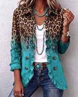 Dominique - Blazer Mit Rüschen Und Leoparden Ombré Muster in Blau