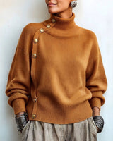 Lylian – Langarmpullover Mit Rollkragen Und Knopfleiste in Braun