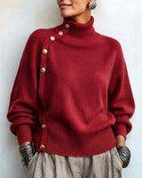 Lylian – Langarmpullover Mit Rollkragen Und Knopfleiste in Rot
