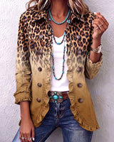 Dominique - Blazer Mit Rüschen Und Leoparden Ombré Muster in Khaki
