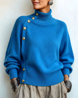 Lylian – Langarmpullover Mit Rollkragen Und Knopfleiste in Blau